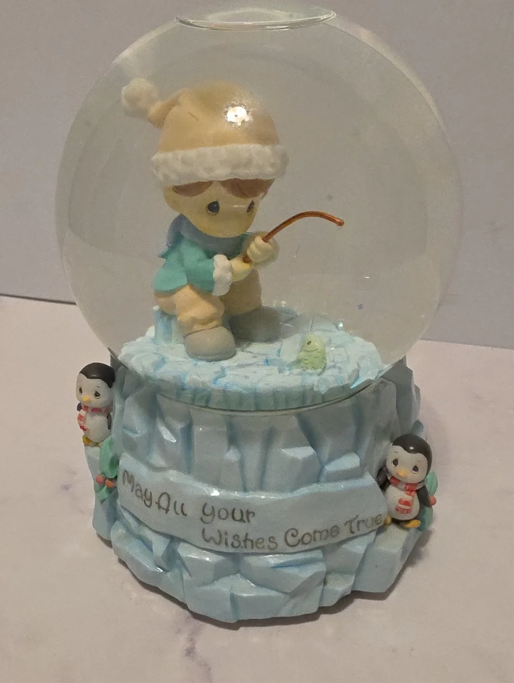 Precious Moments Winter Snow Globe Figurine with Penguin Accents - Light Blue
